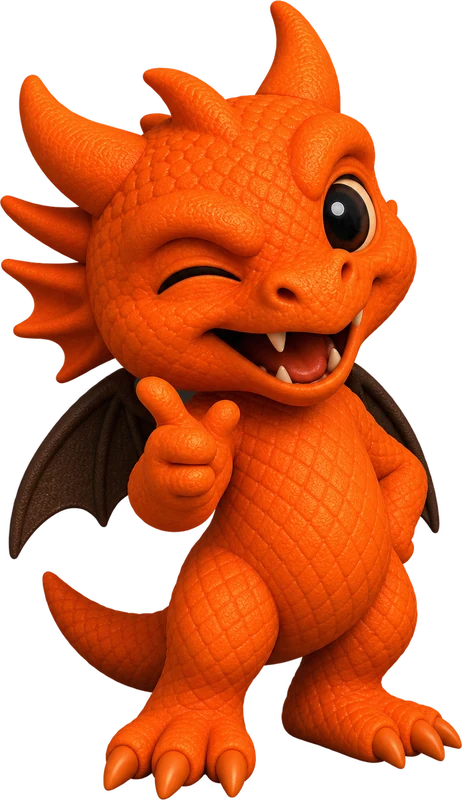 Dragón, mascota de Space Lab, guiñando un ojo y con el pulgar arriba
